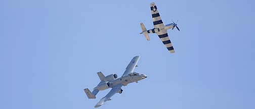 Fairchild-Republic A-10A Warthog 81-0964 of the 23rd Fighter Group based at Pope Air Force Base, North Carolina and North American P-51K Mustang N98CF, 44-12016 Fragile But Agile
